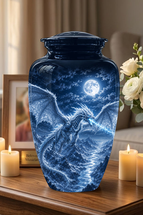 White Dragon Cremation Urn - Majestic Classic Dragon Urns For Human Ashes