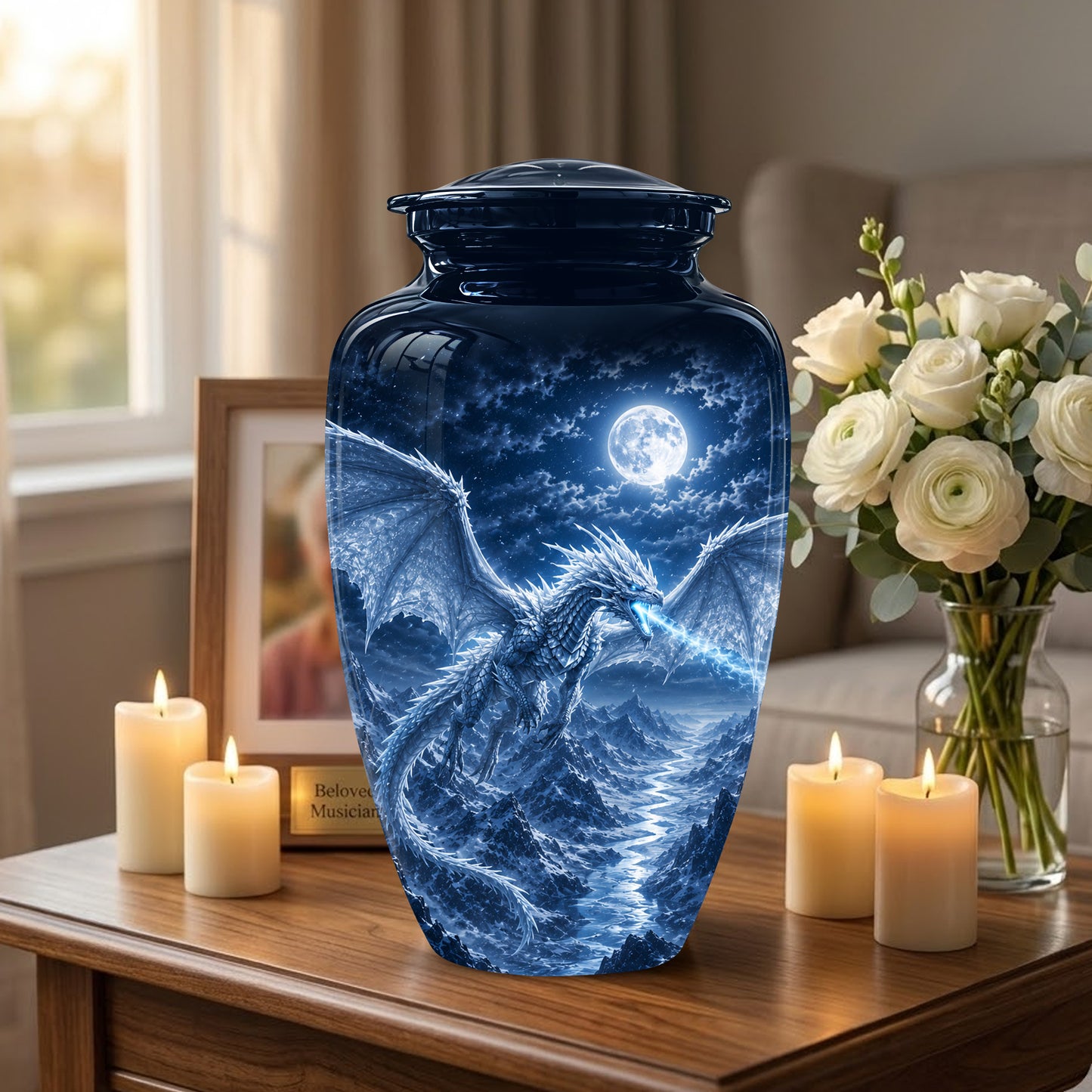 White Dragon Cremation Urn - Majestic Classic Dragon Urns For Human Ashes