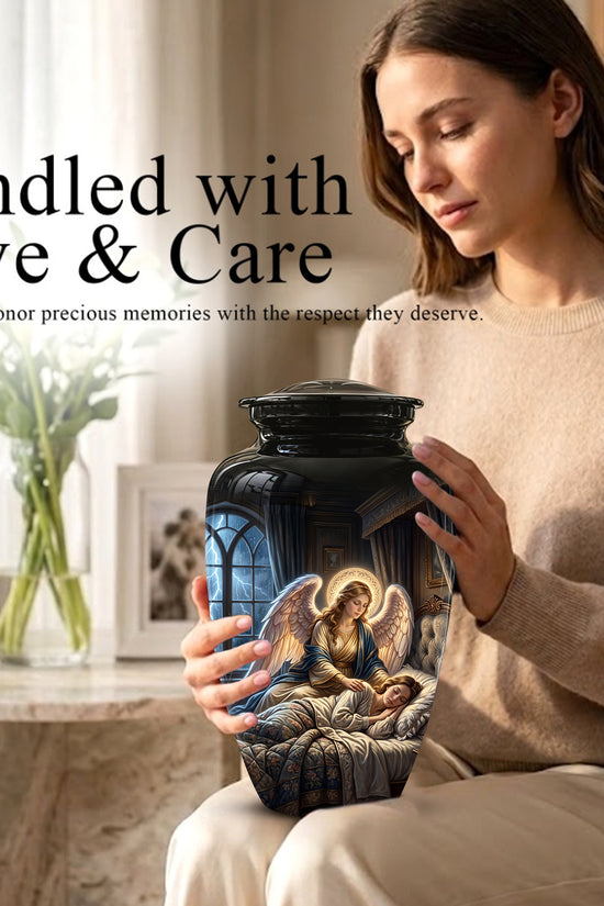 Angel Mom Cremation Urn - Black Memorial Urns For Mother Ashes