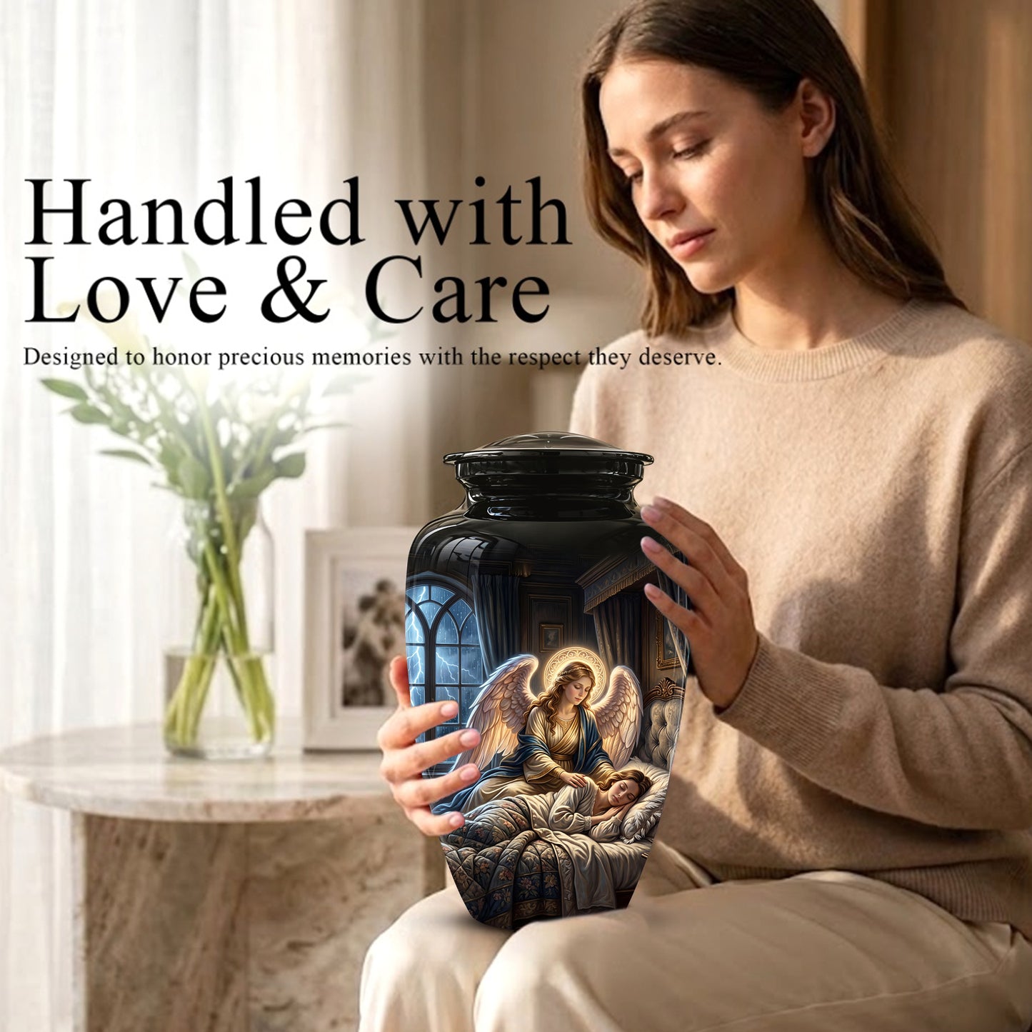 Angel Mom Cremation Urn - Black Memorial Urns For Mother Ashes