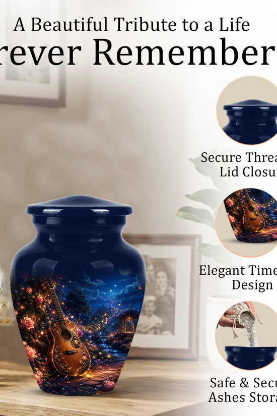Acoustic Guitar & Starry Night Urn - Custom Funeral Urns For Musicians