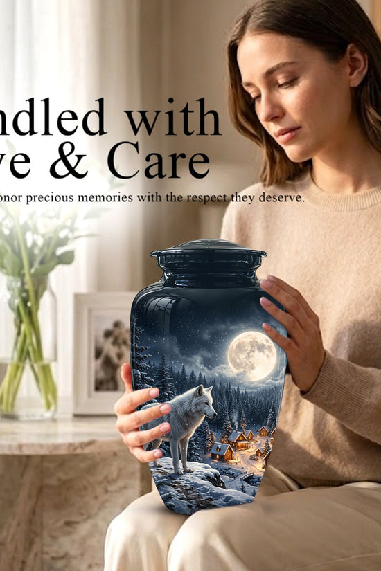 Moonlit Wolf Urn for Ashes - Custom Memorial Urn For Human Ashes