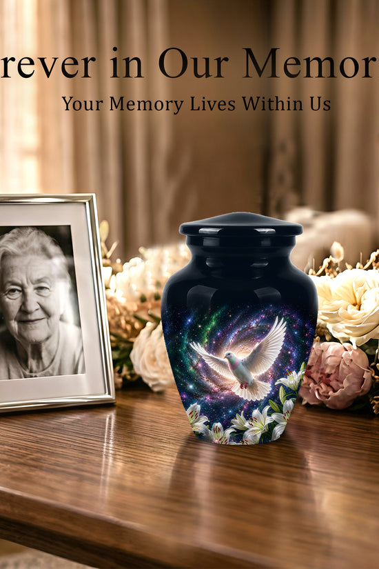 White Flying Dove Cremation Urn - Personalized Black Memorial Urns