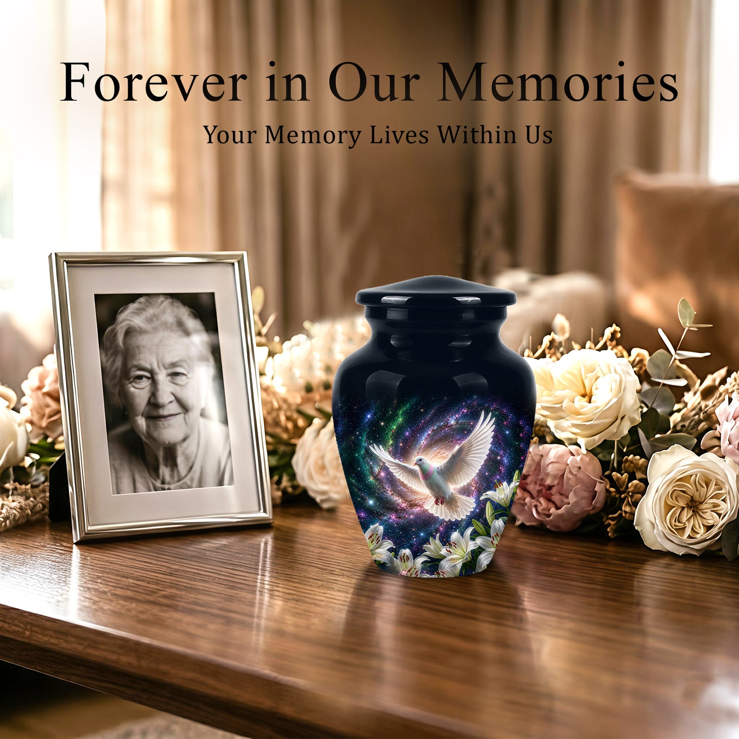 White Flying Dove Cremation Urn - Personalized Black Memorial Urns