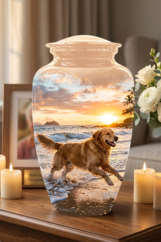 Golden Retriever Themed Urn - Personalized Memorial Urns For Pet Dog