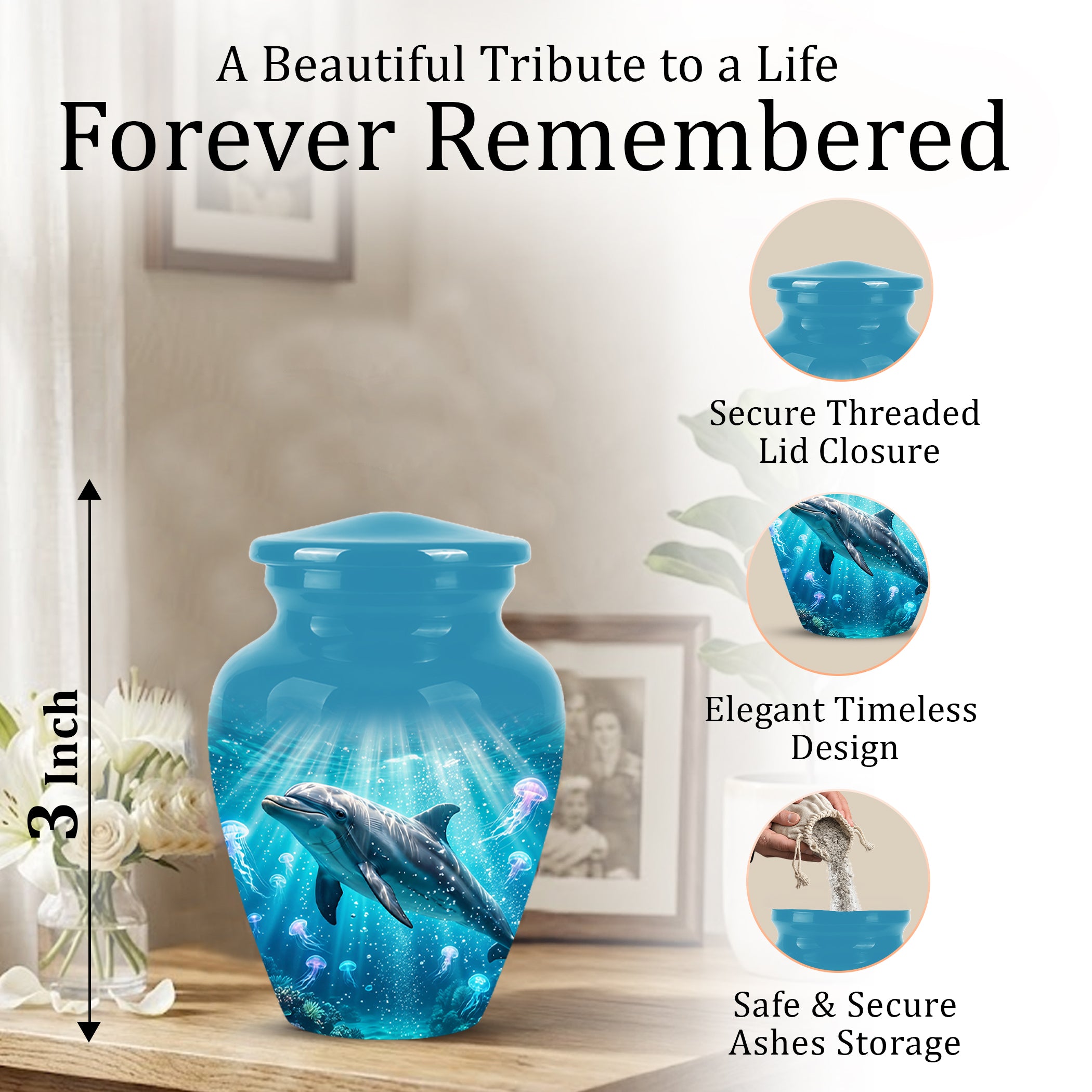 Dolphin Themed Urn - Beautifully Handcrafted Burial Urns For Mom Ashes