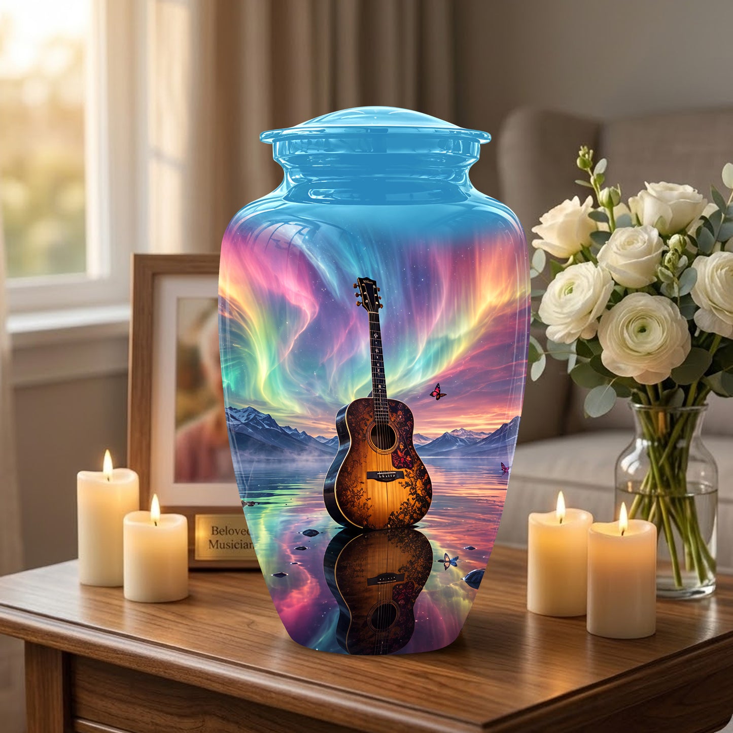 Guitar Aurora Borealis Urn - Classic Memorial Urns For Music Lovers