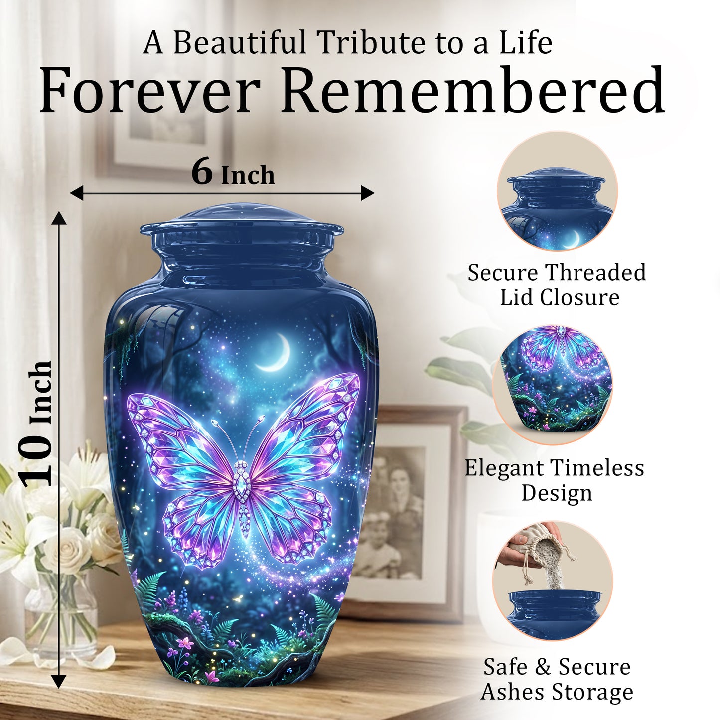Glowing Colorful Butterfly Memorial Urn - Majestic Urns For Ashes