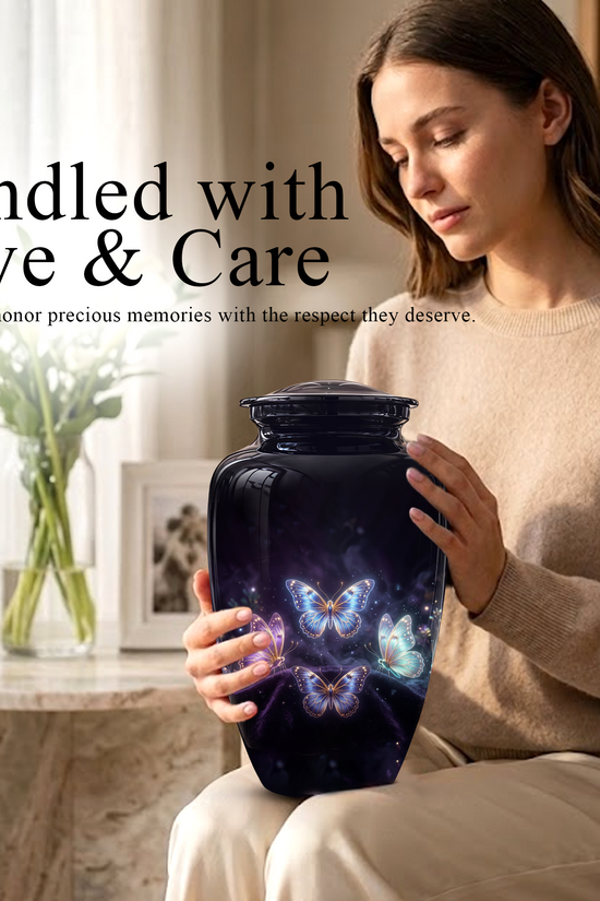 Flying Butterfly Urns For Mom Ashes - Handcrafted Black Cremation Urns