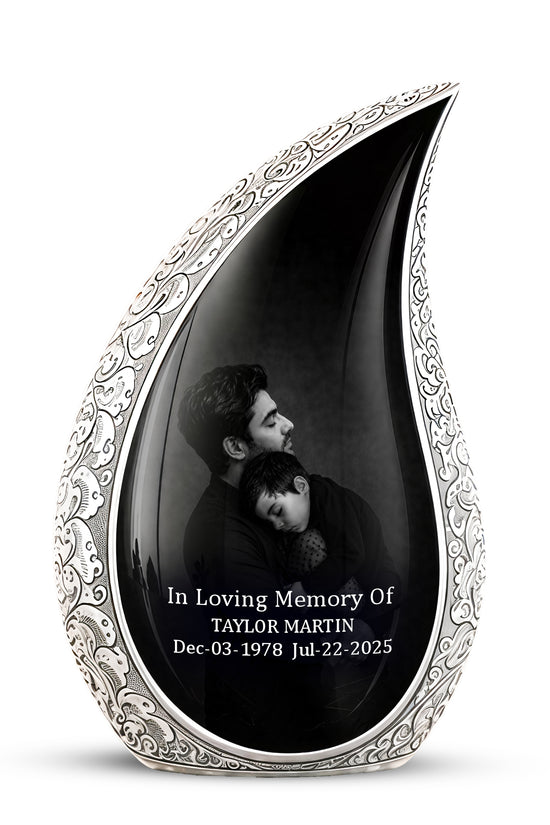 Black Father & Son Memorial Urn - Custom Cremation To Tribute Dad Ashes