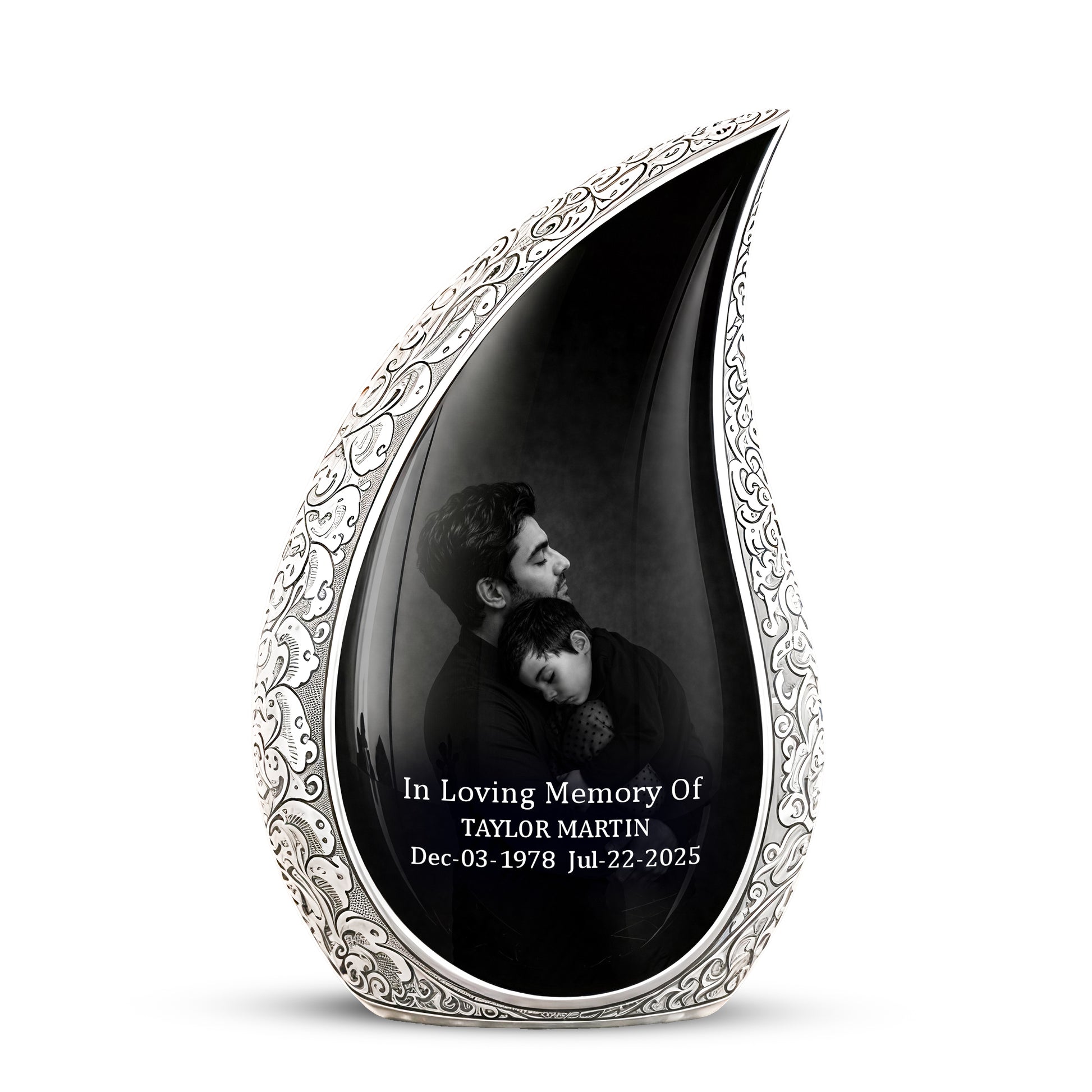 Black Father & Son Memorial Urn - Custom Cremation To Tribute Dad Ashes