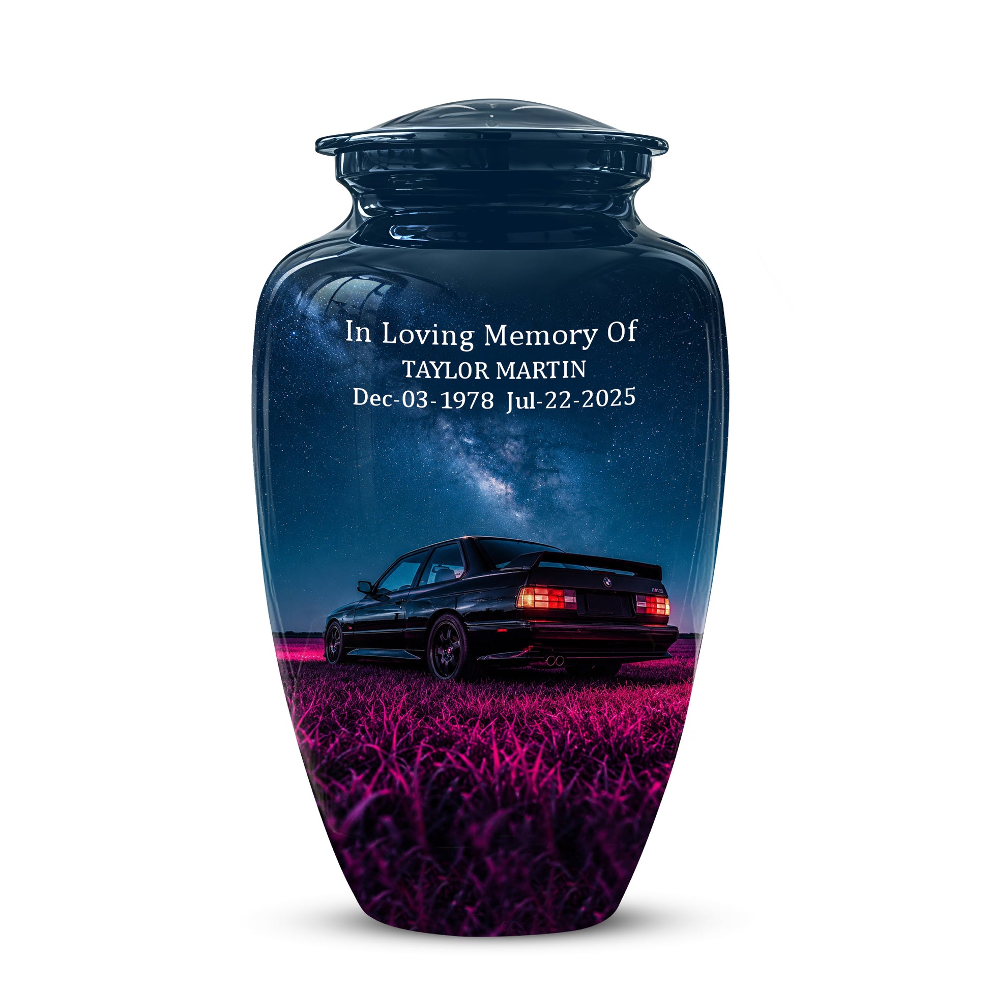 Neon Sports Car Memorial Urn - Custom Galaxy Night Urns For Car Lovers