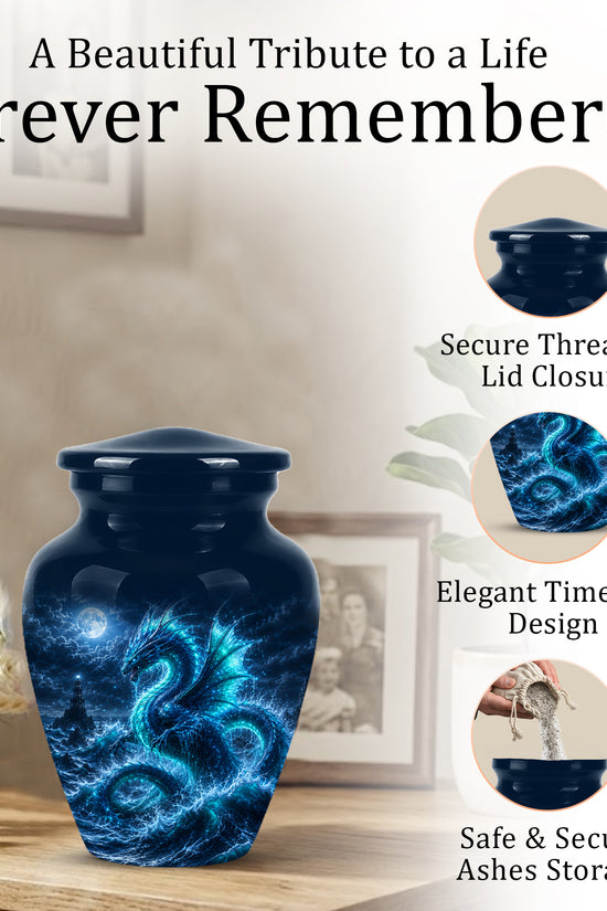 Mystical Blue Dragon Cremation Urn - Custom Handmade Burial Urns