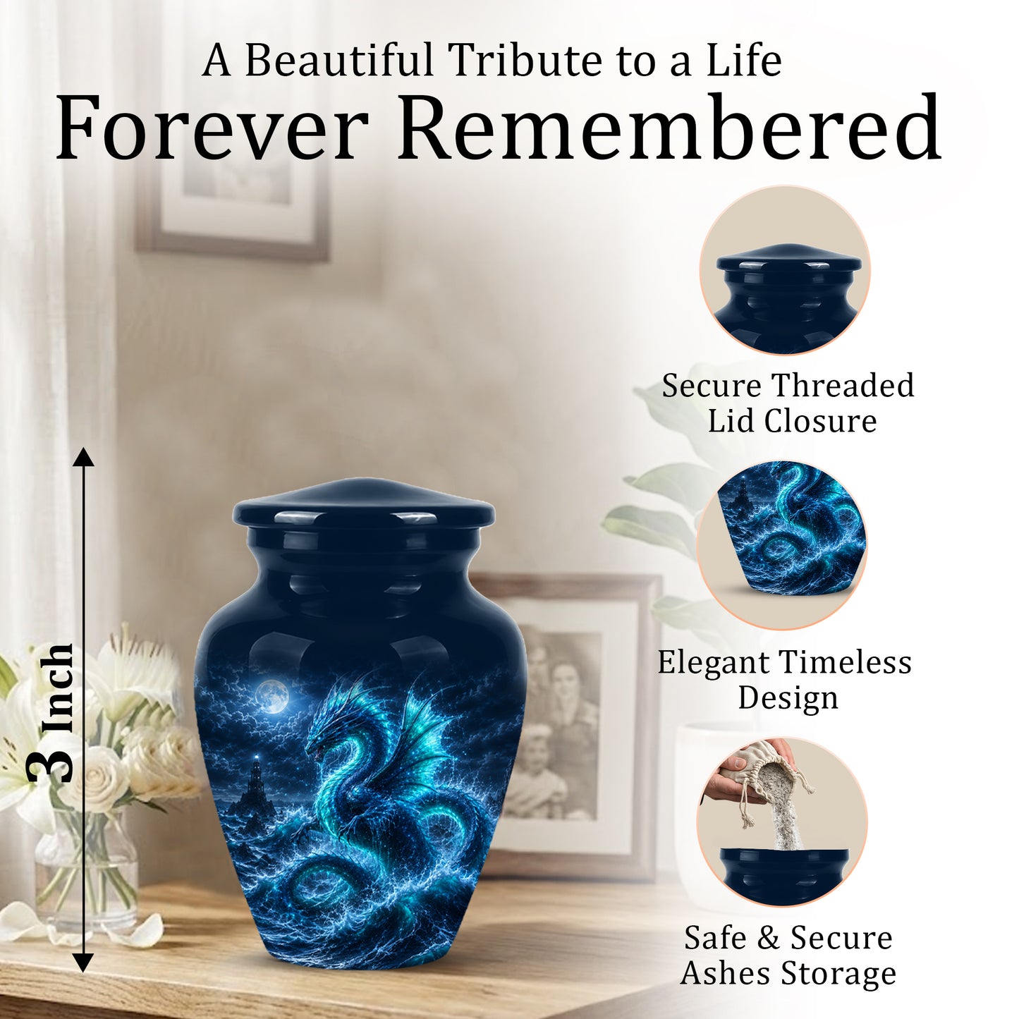 Mystical Blue Dragon Cremation Urn - Custom Handmade Burial Urns