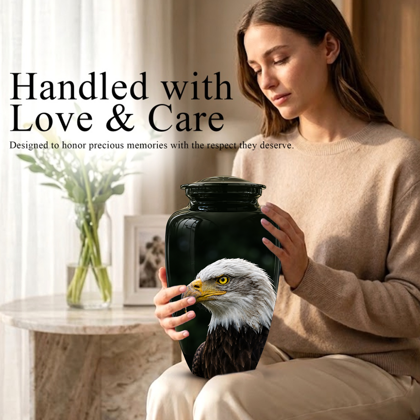 Patriotic Eagle Cremation Urn - Black Memorial Father Urns For Ashes