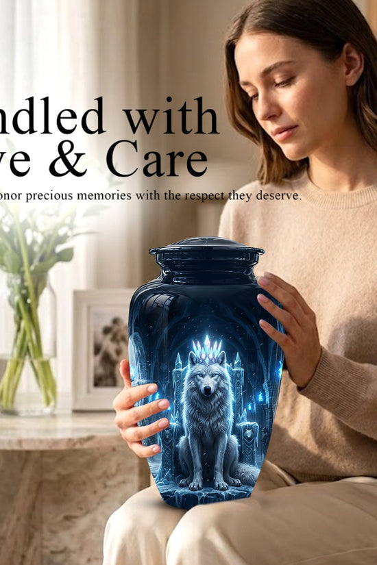 Ice Throne Wolf King Urn for Ashes | Personalized Urn Memorial