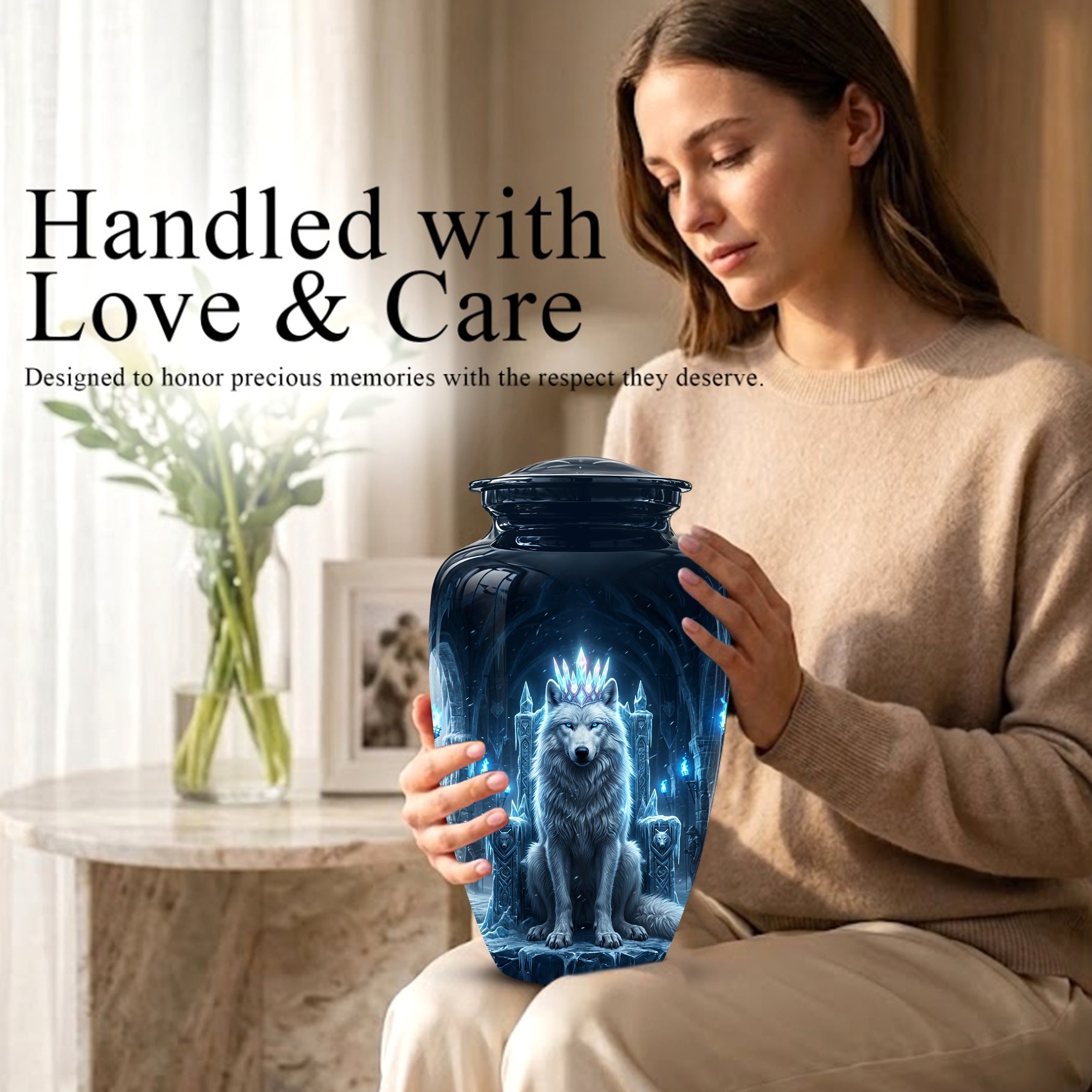 Ice Throne Wolf King Urn for Ashes | Personalized Urn Memorial
