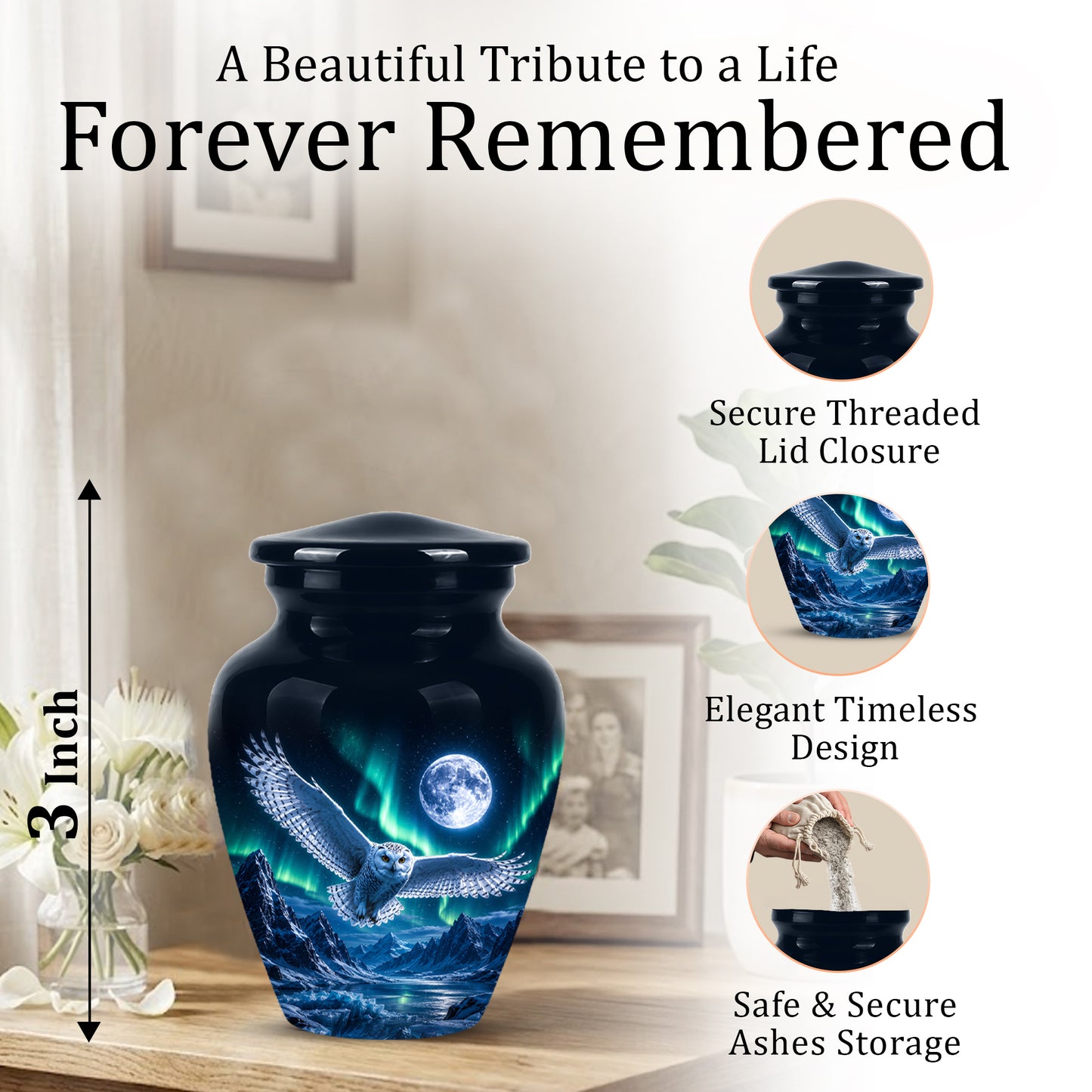 Flying Owl Adult Memorial Urn - Artistic Handcrafted Burial Urns For Ashes