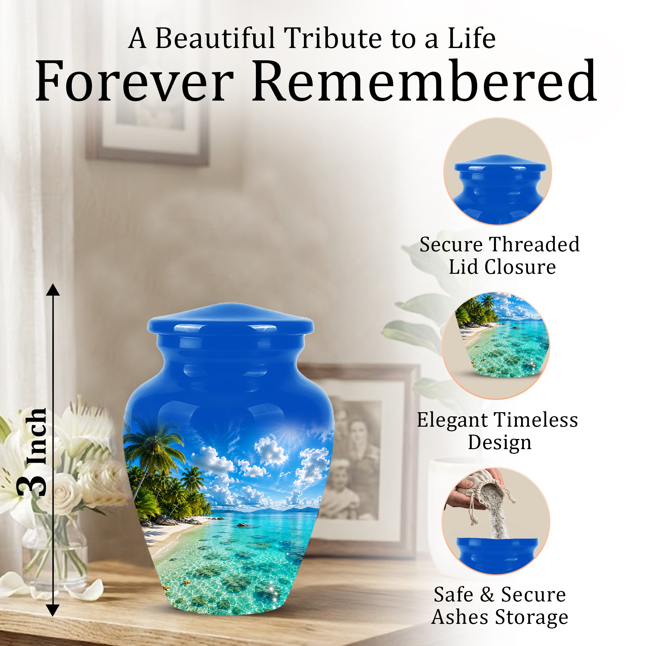 Beach Themed Memorial Urn - Beautifully Handcrafted Urns For Human Ash