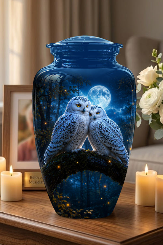Snowy Owls Cremation Urn - Moonlight Owl Funeral Urns For Human Ashes