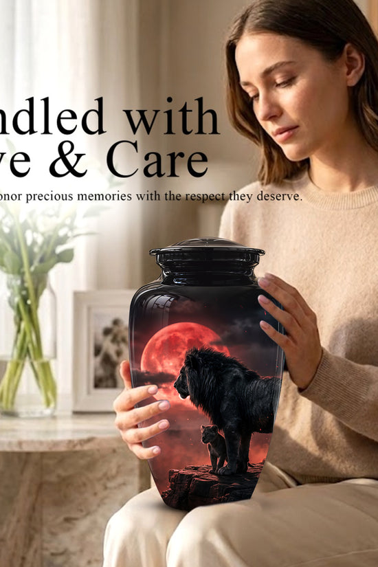Lion With Cub Cremation Urn - Blood Moon Urns For Human Ashes