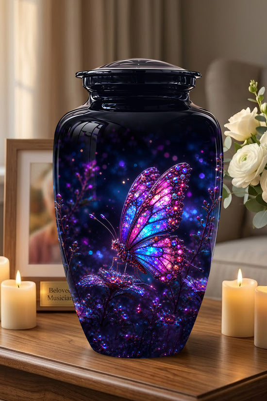 Glowing Purple Butterfly Cremation Urn - Custom Urns For Women Ashes