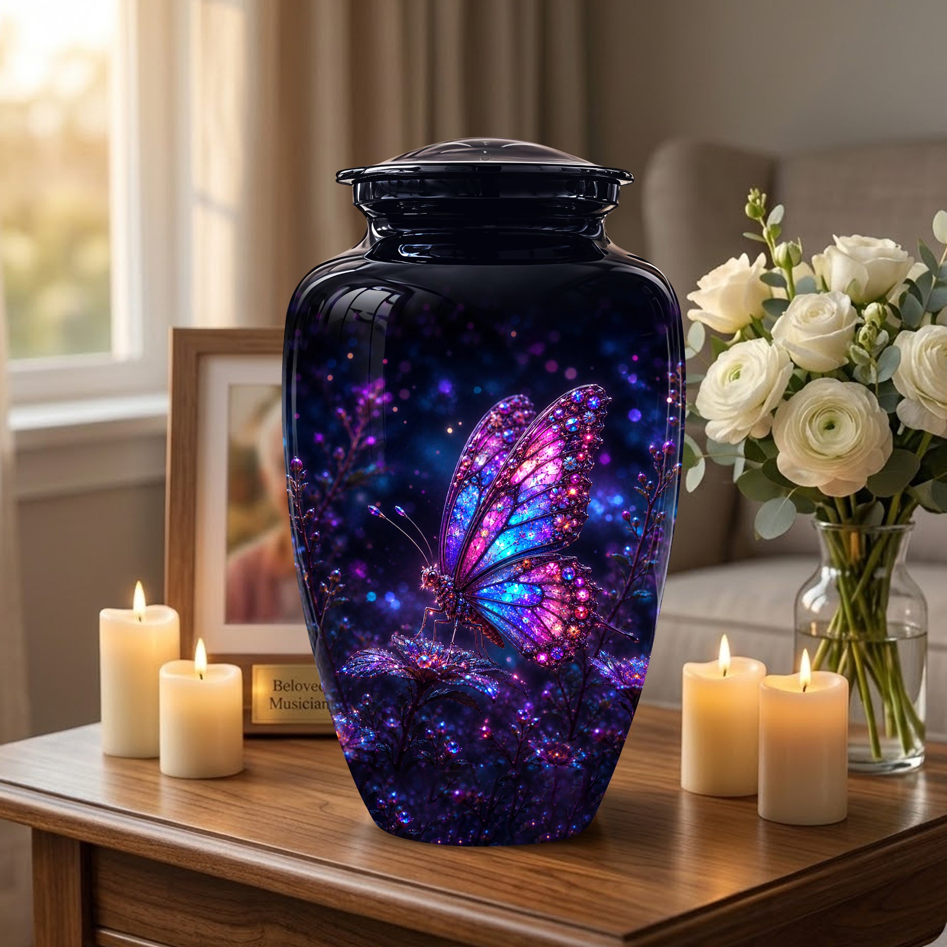 Glowing Purple Butterfly Cremation Urn - Custom Urns For Women Ashes