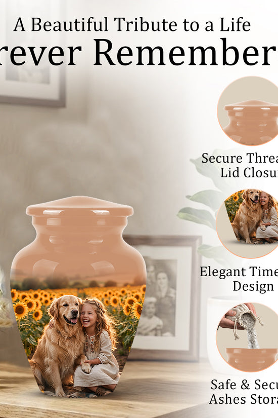 Golden Retriever With Girl - Beautifully Handcrafted Urns For Pet Ashes