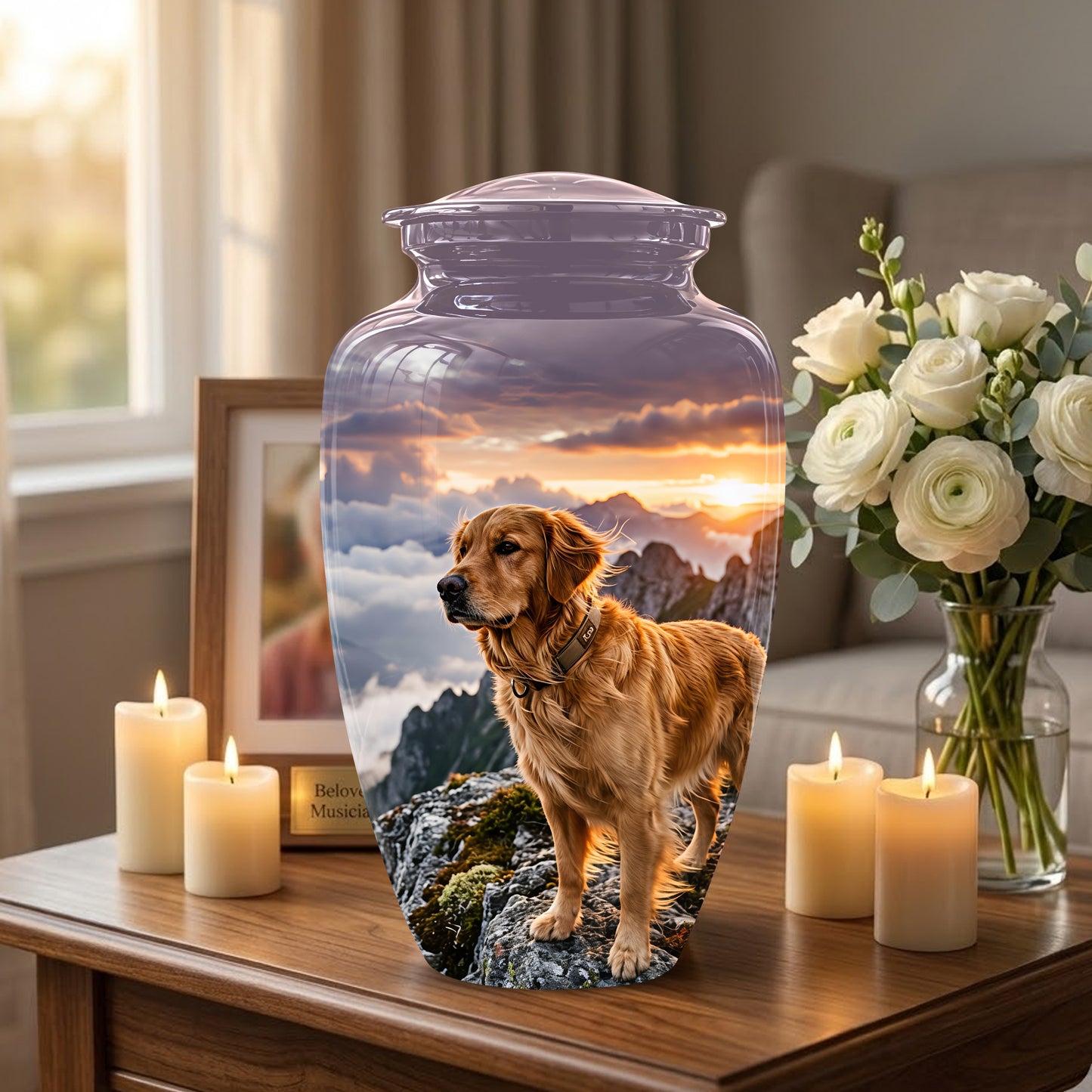 Golden Retriever Themed Urn - Handcrafted Custom Urn For Pet Dog Ashes