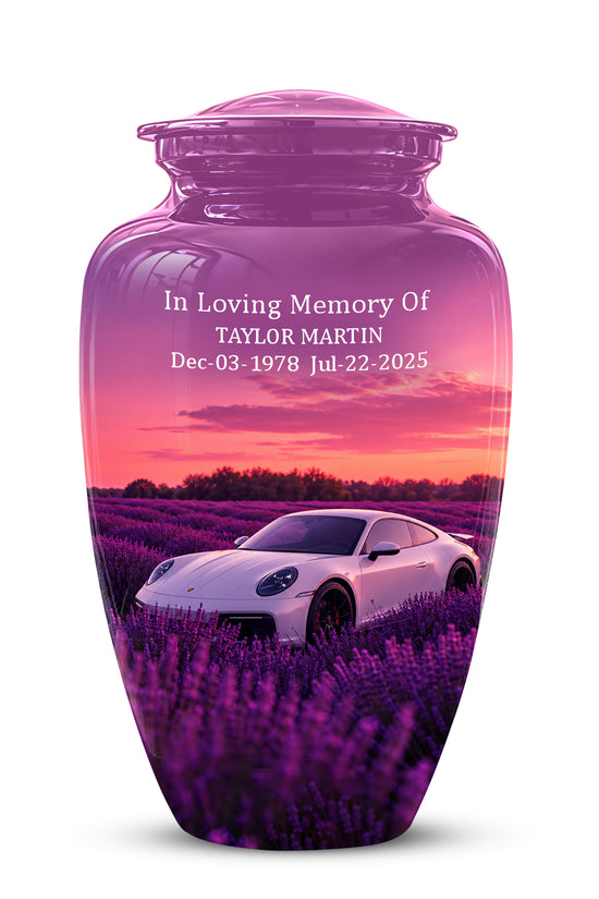White Car Funeral Urn - Sunset Memorial Urns For Women Car Enthusiasts