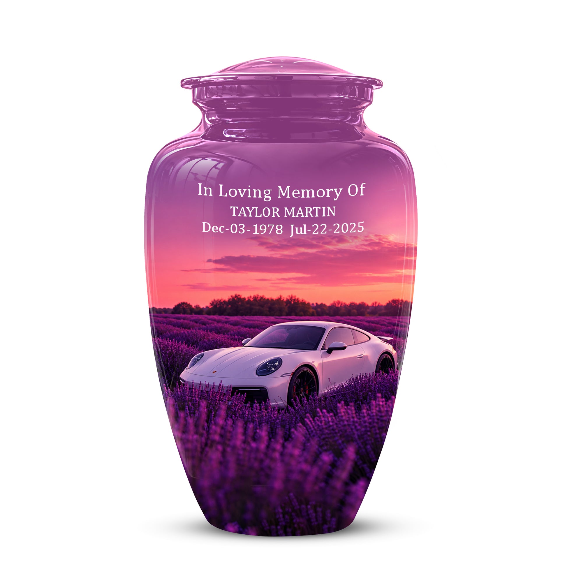 White Car Funeral Urn - Sunset Memorial Urns For Women Car Enthusiasts
