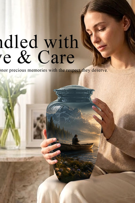 Fisherman Themed Urn - Artistic Fishing Landscape Urns For Human Ashes