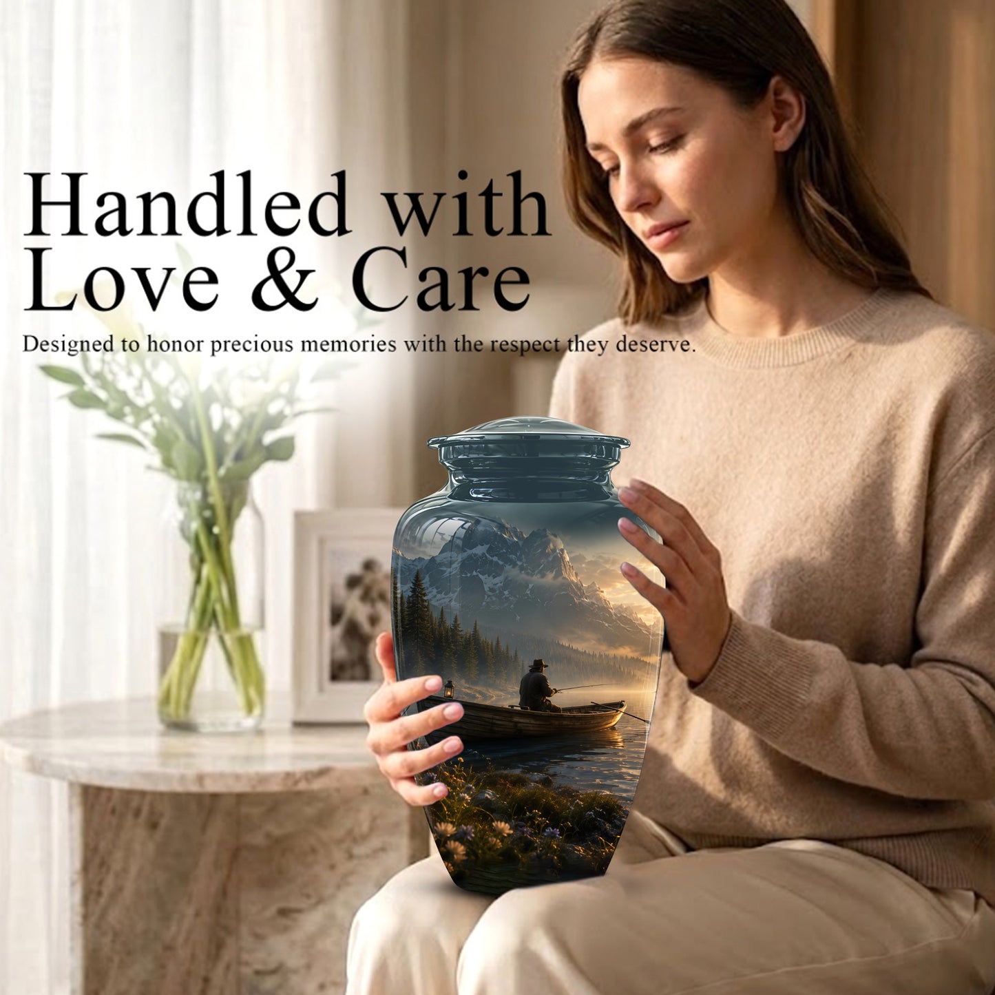 Fisherman Themed Urn - Artistic Fishing Landscape Urns For Human Ashes