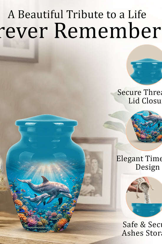 Baby Dolphin With Mother - Beautiful Artistic Urn To Tribute Mom Ashes