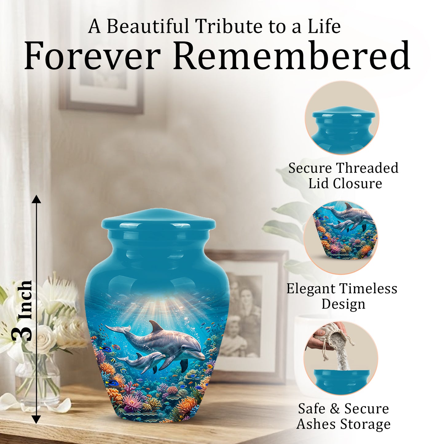 Baby Dolphin With Mother - Beautiful Artistic Urn To Tribute Mom Ashes