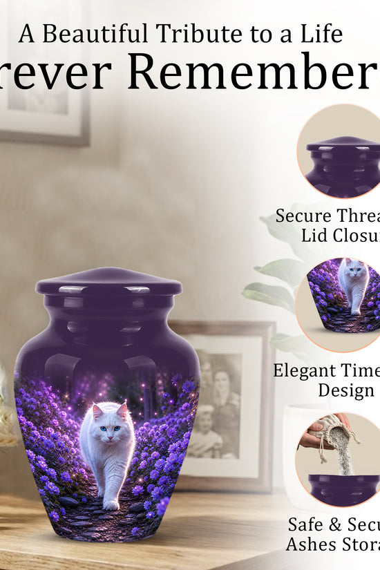 White Cat Cremation Urn - Personalized Burial Urns For Pet Ashes