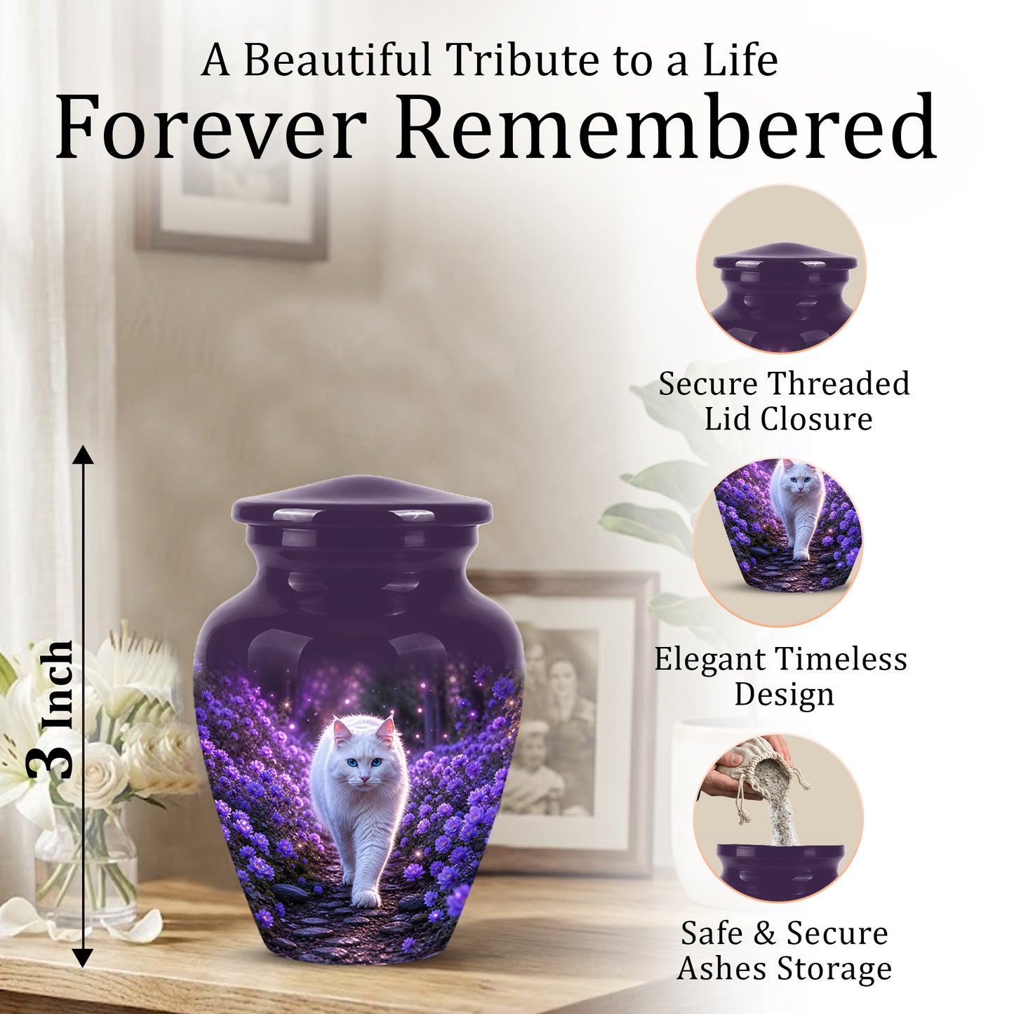 White Cat Cremation Urn - Personalized Burial Urns For Pet Ashes