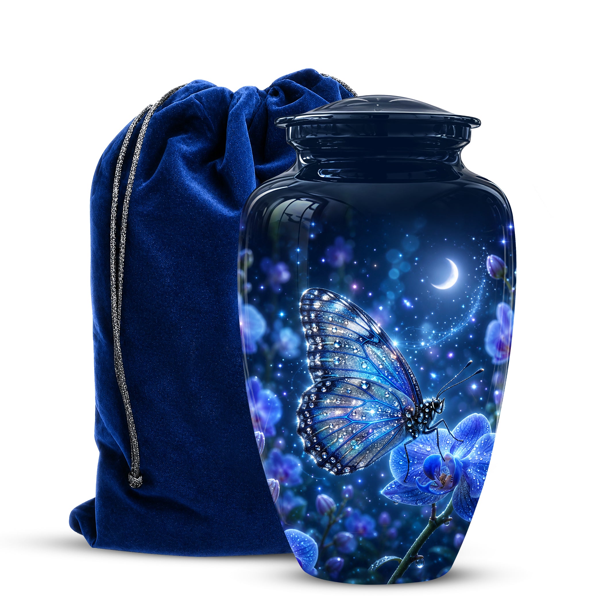 Blue Butterfly On Flower -Starry Night Burial Urns For Human Ashes