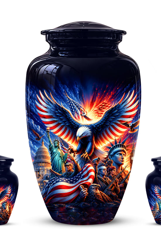 Custom Veteran Cremation Urn - American Flag & Eagle Urns For Ashes