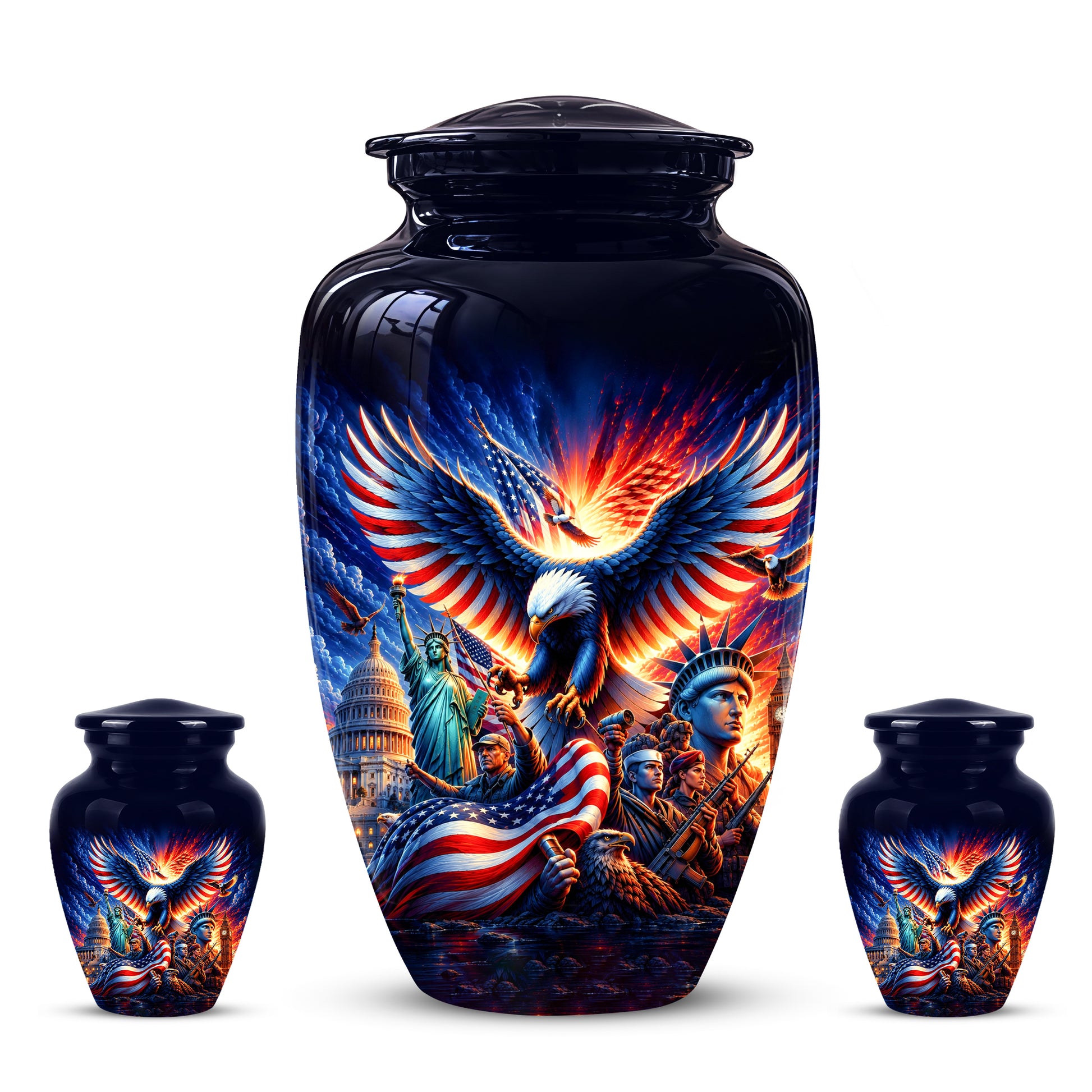 Custom Veteran Cremation Urn - American Flag & Eagle Urns For Ashes
