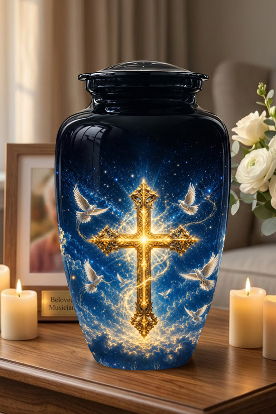 Golden Cross Cremation Urn – Celestial Urns For Men & Women Ashes