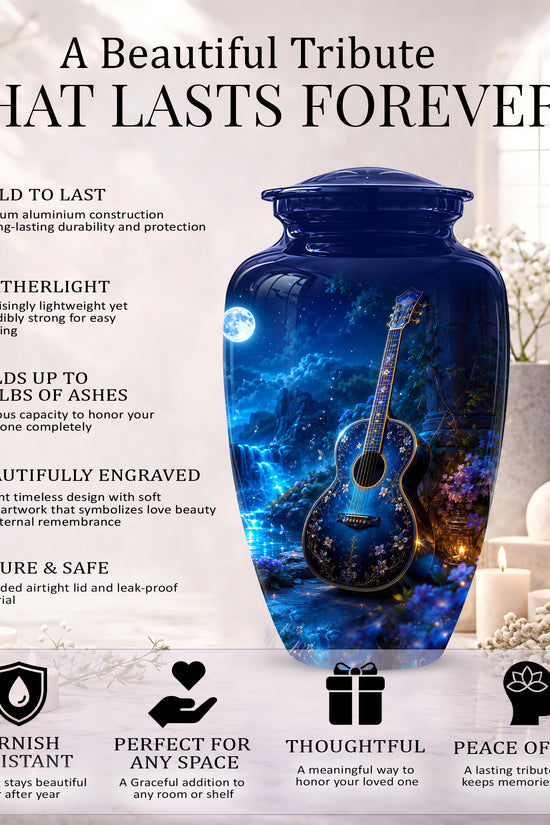 Blue Guitar Moonlight Urn - Beautiful Artistic Urns For Music Lovers