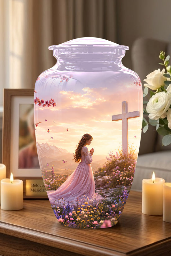 Peaceful Cross Cremation – Personalized Sunset Tribute Urns for Ashes