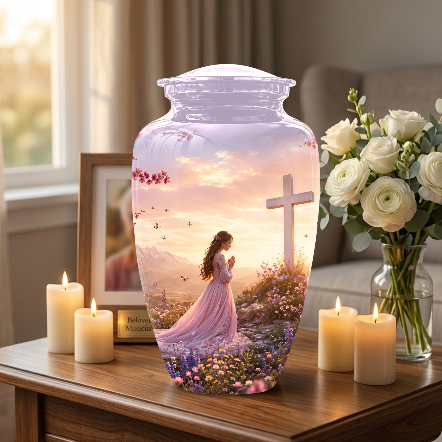 Peaceful Cross Cremation – Personalized Sunset Tribute Urns for Ashes