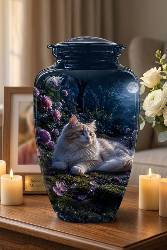 White Cat Memorial Urn - Beautiful Eternal Rest Urns For Pet Ashes