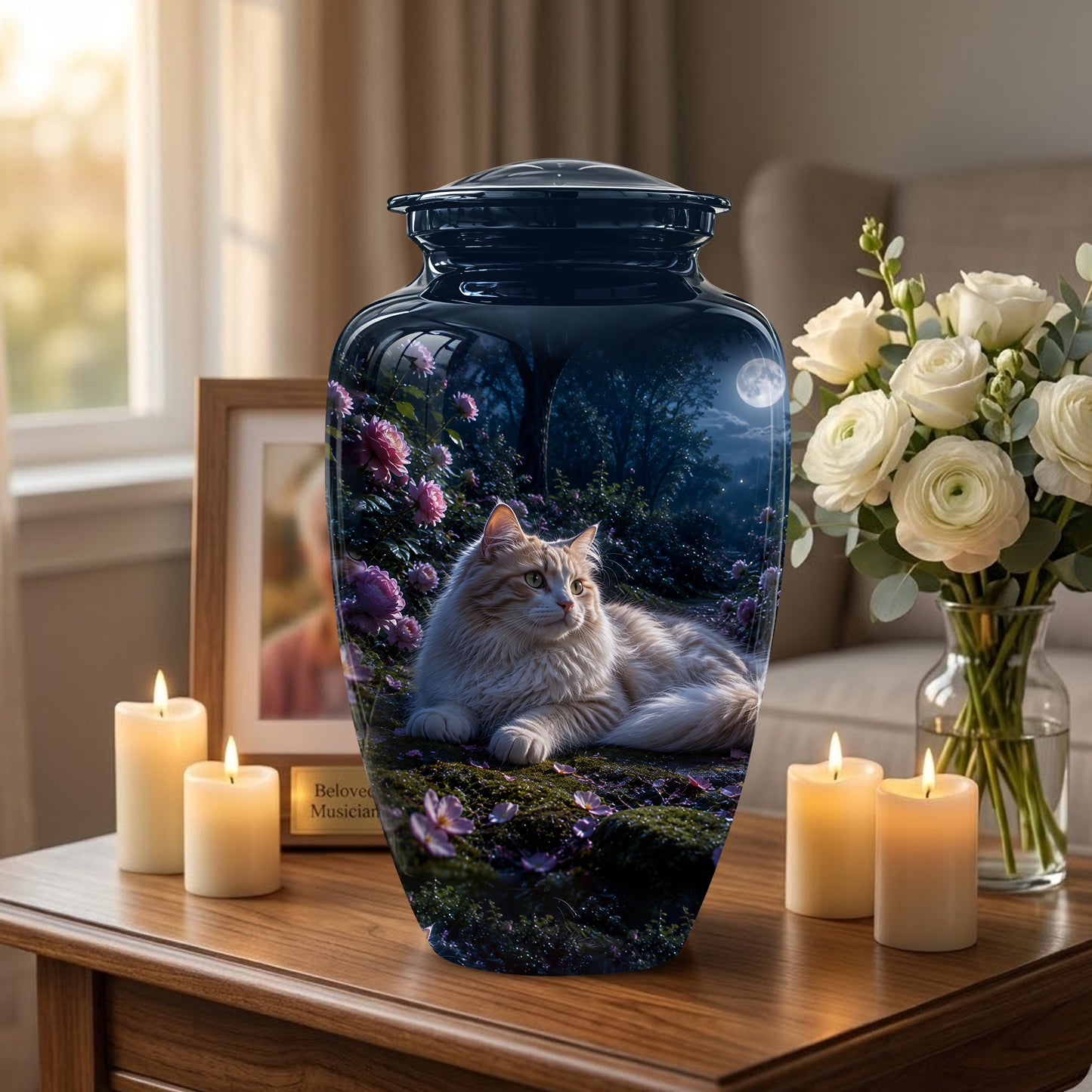 White Cat Memorial Urn - Beautiful Eternal Rest Urns For Pet Ashes