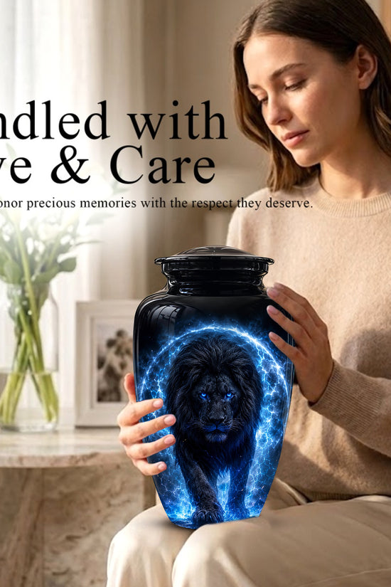 Black Lion Cremation Urns - Personalized Memorial Urns For Human Ashes