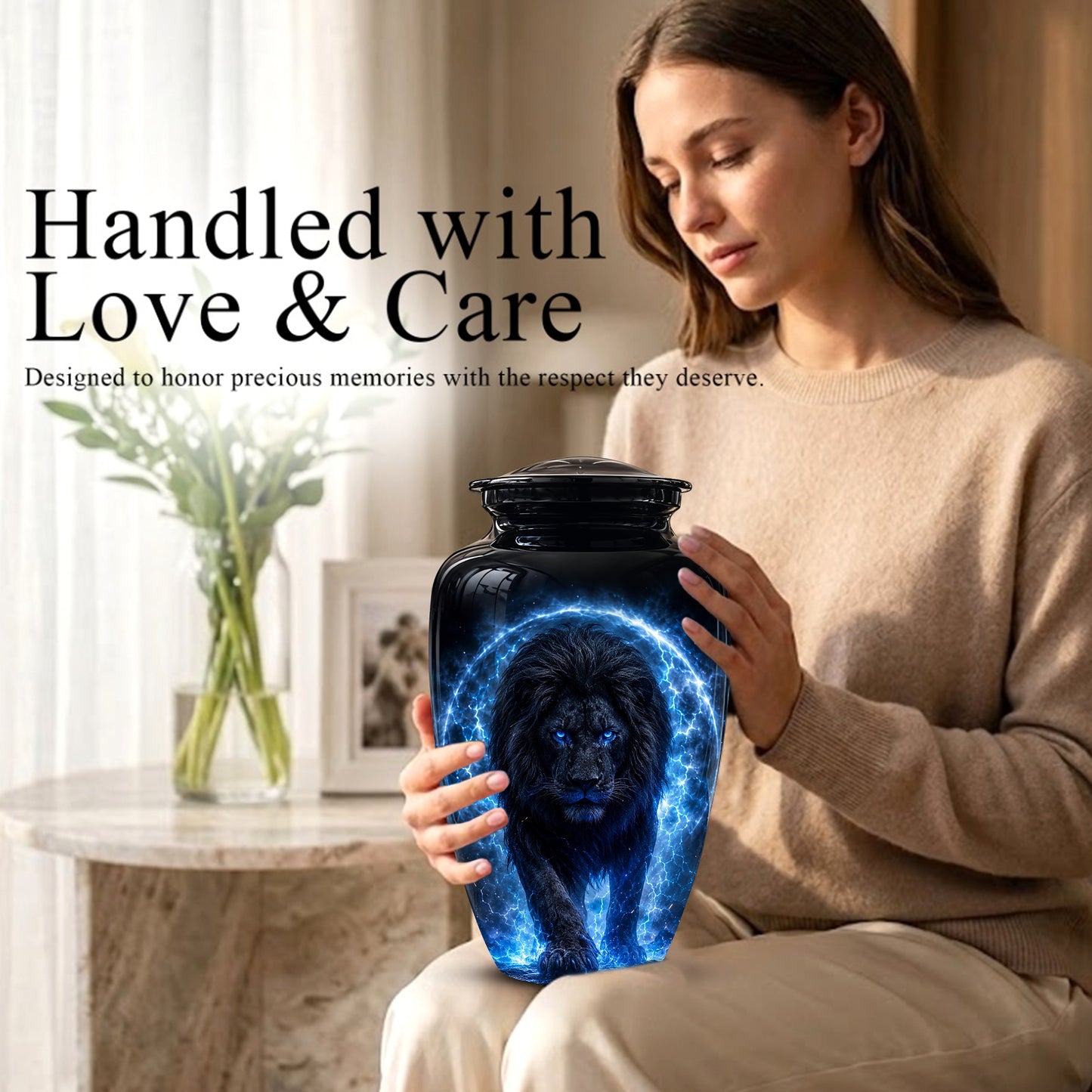 Black Lion Cremation Urns - Personalized Memorial Urns For Human Ashes