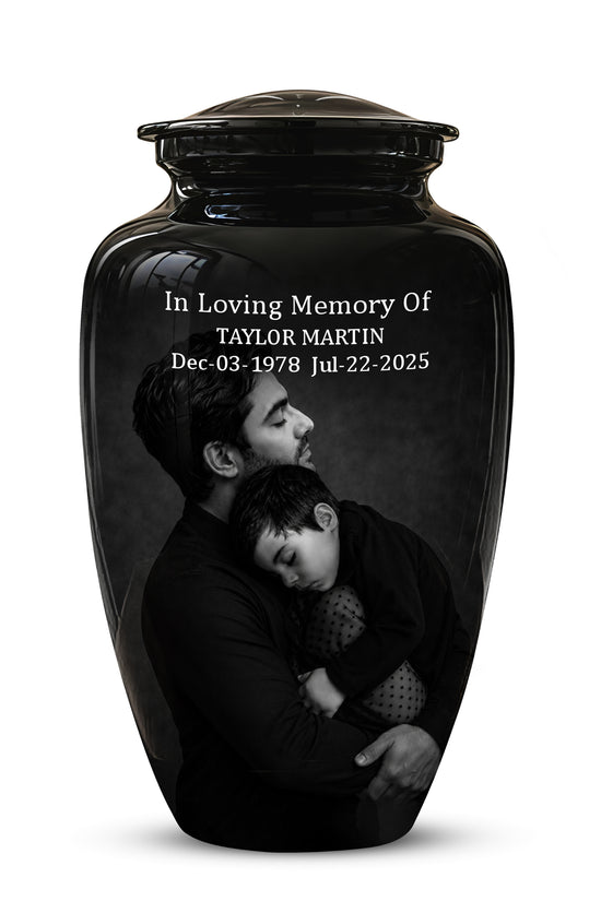 Black Father & Son Memorial Urn - Custom Cremation To Tribute Dad Ashes