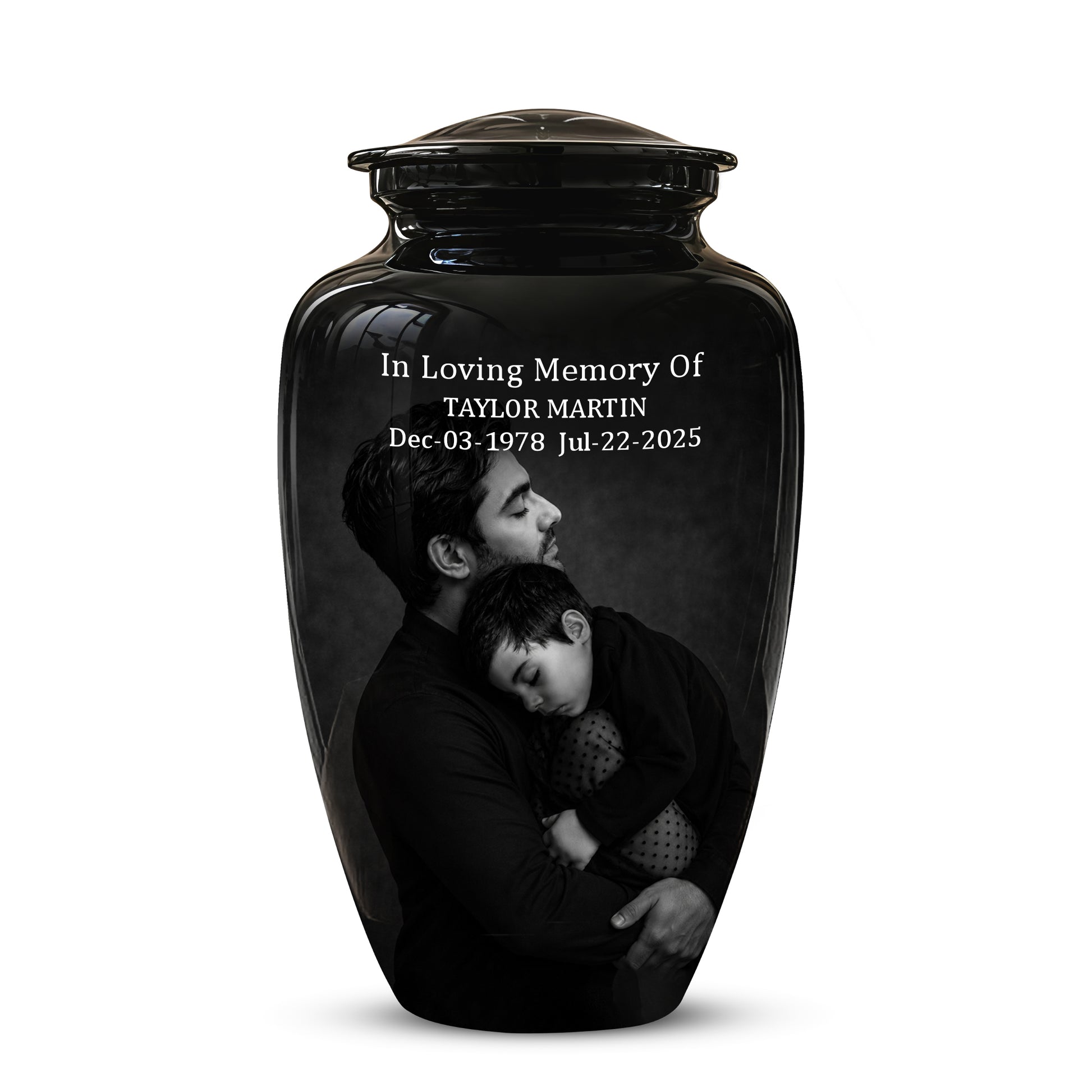 Black Father & Son Memorial Urn - Custom Cremation To Tribute Dad Ashes